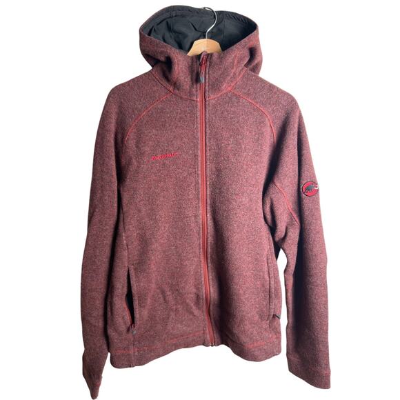 Mammut Sweater Women's XL Maroon Full Zip Logo Fleece Lined Sweatshirt Hoodie - Picture 1 of 6